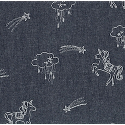 Denim Unicorn Pattern - Embroidered Fabric